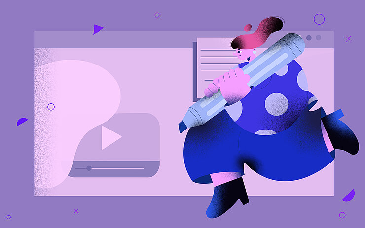 content creator using website for internet marketing in flat art character graphic design illustration